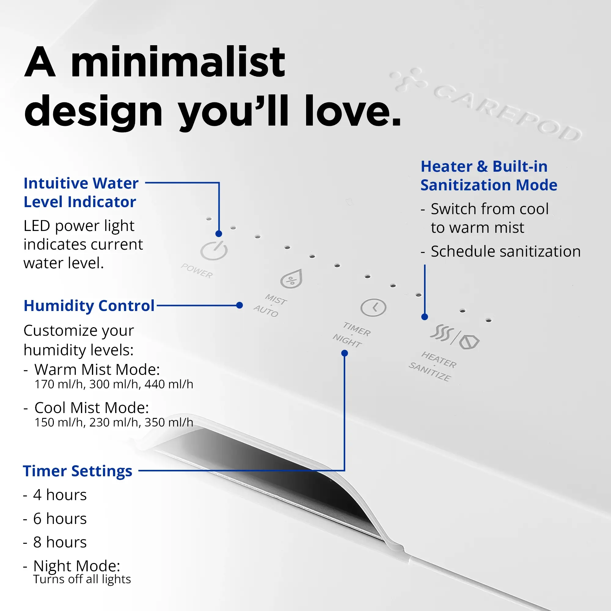 Carepod Cube Plus X50V - Sanitizing Warm + Cool Mist Stainless Steel Humidifier - Image 5